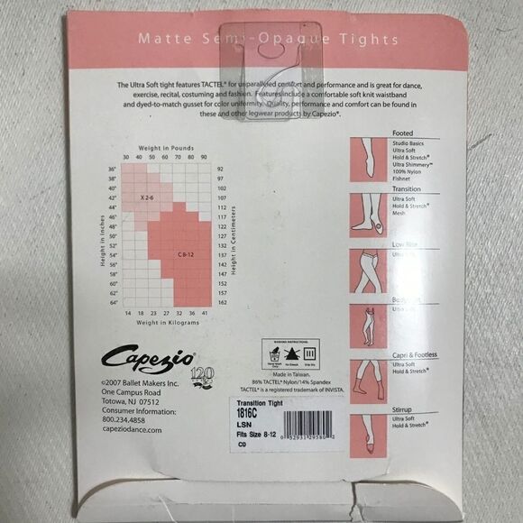 CAPEZIO Girls Tights Transition Sz 8 - 12 1816C - Picture 3 of 6